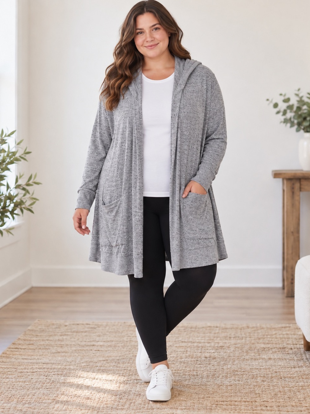 GAP Heather Gray Open Front Hooded Cardigan XL